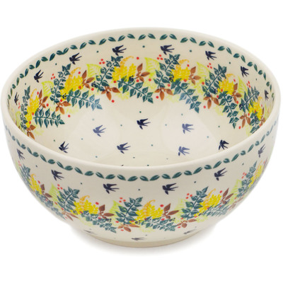 Polish Pottery Bowl 9&quot; Sunny Swallow UNIKAT