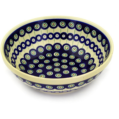 Polish Pottery Bowl 9&quot; Traditional Peacock