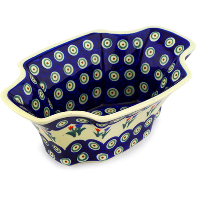 Polish Pottery Bowl 9&quot; Tulip Pair Peacock