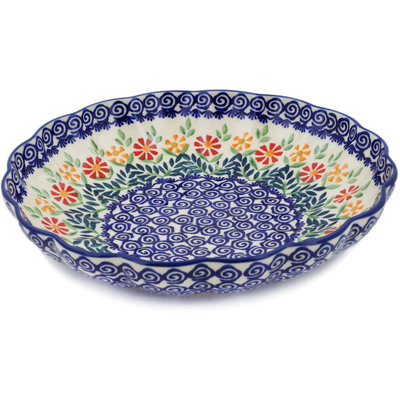 Polish Pottery Bowl 9&quot; Wave Of Flowers