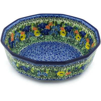 Polish Pottery Bowl 9&quot; Wild Flower Lake UNIKAT