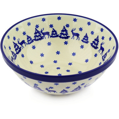 Polish Pottery Bowl 9&quot; Winter Deer