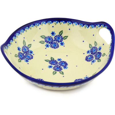 Polish Pottery Bowl with Handles 10&quot; Aster Patches