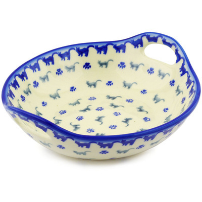 Polish Pottery Bowl with Handles 10&quot; Boo Boo Kitty Paws