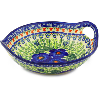 Polish Pottery Bowl with Handles 10&quot; Brilliant Butterfly Popp UNIKAT