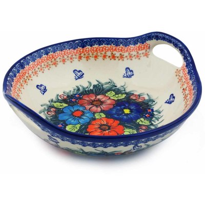 Polish Pottery Bowl with Handles 10&quot; Butterfly Splendor