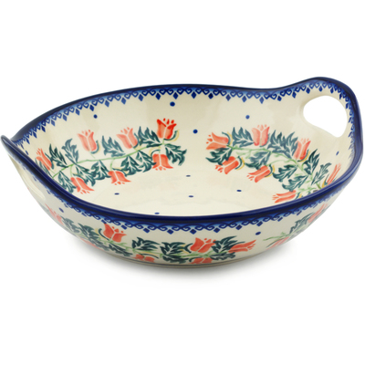 Polish Pottery Bowl with Handles 10&quot; California Poppies