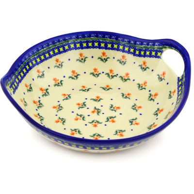 Polish Pottery Bowl with Handles 10&quot; Cocentric Tulips
