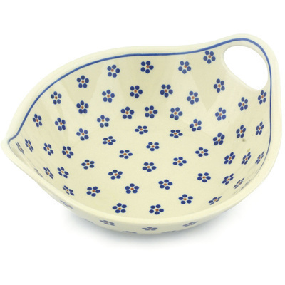 Polish Pottery Bowl with Handles 10&quot; Daisy Dots