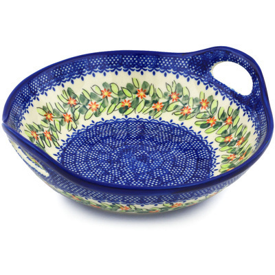 Polish Pottery Bowl with Handles 10&quot; Elegant Garland
