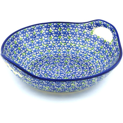 Polish Pottery Bowl with Handles 10&quot; Fields Of Glory