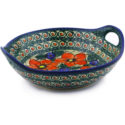 Polish Pottery Bowl with Handles 10&quot; Havana UNIKAT