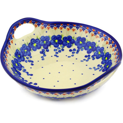 Polish Pottery Bowl with Handles 10&quot; Passion Poppy