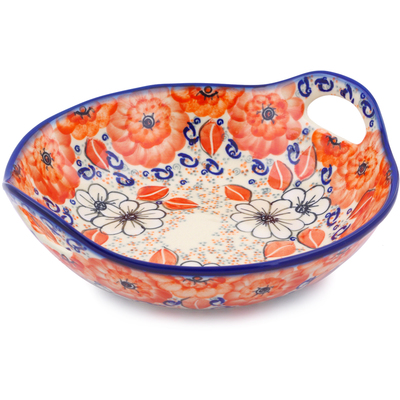 Polish Pottery Bowl with Handles 10&quot; Poppy Passion