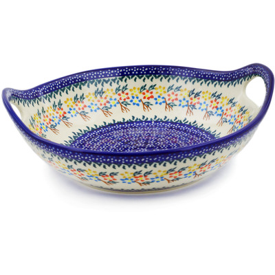 Polish Pottery Bowl with Handles 10&quot; Spring Flower Ring