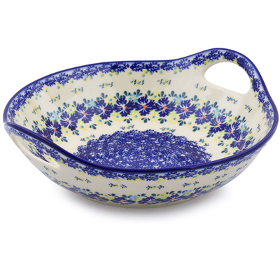 Polish Pottery Bowl with Handles 10&quot; Spring Meadow