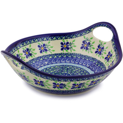 Polish Pottery Bowl with Handles 10&quot; Sweet Violet