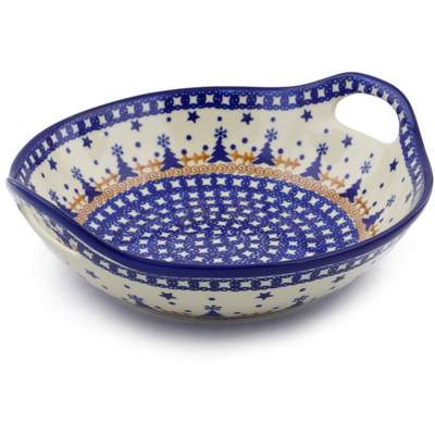 Polish Pottery Bowl with Handles 10&quot; Winter Snow