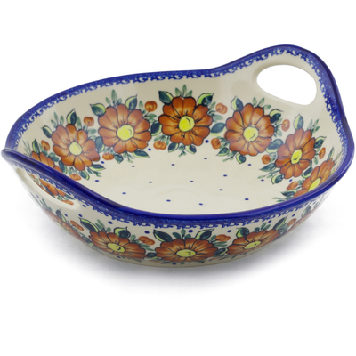 Polish Pottery Bowl with Handles 11&frac12;-inch Autumn Pansies UNIKAT