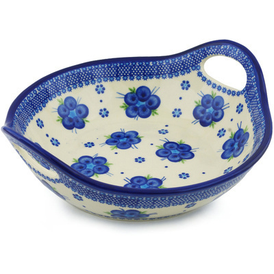 Polish Pottery Bowl with Handles 11&frac12;-inch Bleu-belle Fleur
