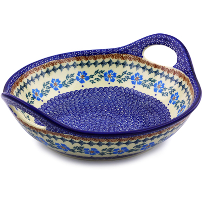 Polish Pottery Bowl with Handles 11&frac12;-inch Blue Cornflower