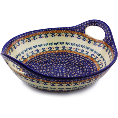 Polish Pottery Bowl with Handles 11&frac12;-inch Blue Cress