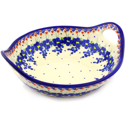 Polish Pottery Bowl with Handles 11&frac12;-inch Passion Poppy