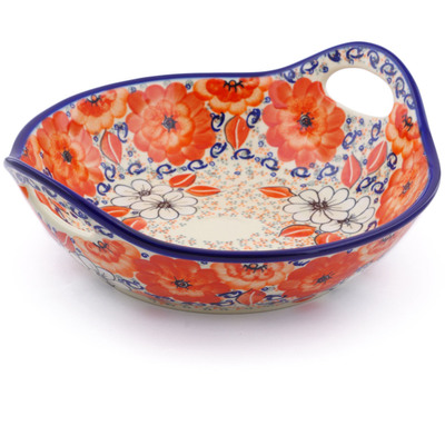 Polish Pottery Bowl with Handles 11&frac12;-inch Poppy Passion