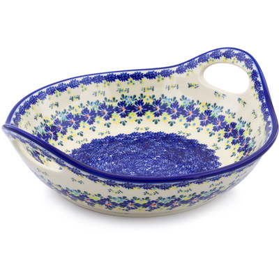 Polish Pottery Bowl with Handles 11&frac12;-inch Spring Meadow