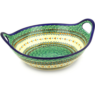 Polish Pottery Bowl with Handles 12-inch Albuquerque UNIKAT