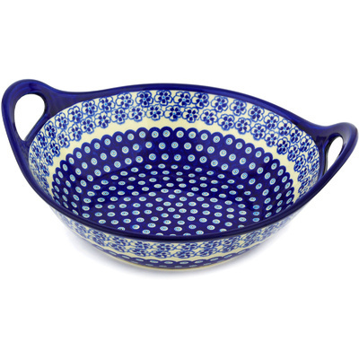 Polish Pottery Bowl with Handles 12-inch Aloha Blue