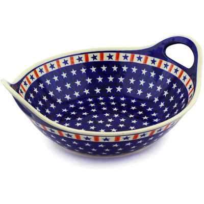Polish Pottery Bowl with Handles 12-inch Americana