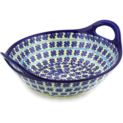 Polish Pottery Bowl with Handles 12-inch Atlantis