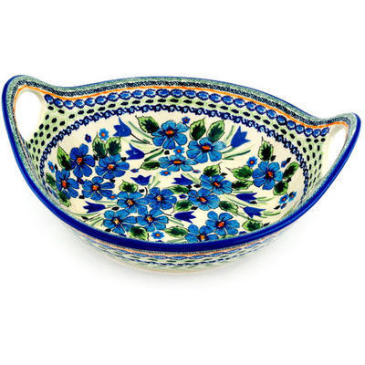 Polish Pottery Bowl with Handles 12-inch Evangeline UNIKAT