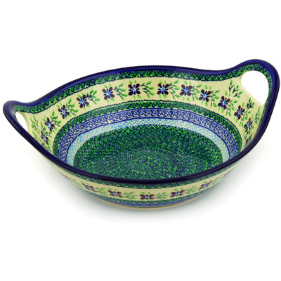 Polish Pottery Bowl with Handles 12-inch Gingham Garden