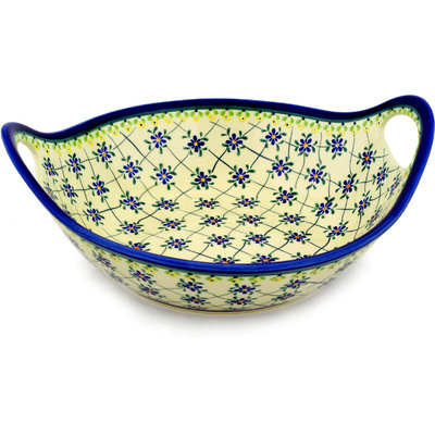 Polish Pottery Bowl with Handles 12-inch Gingham Trellis