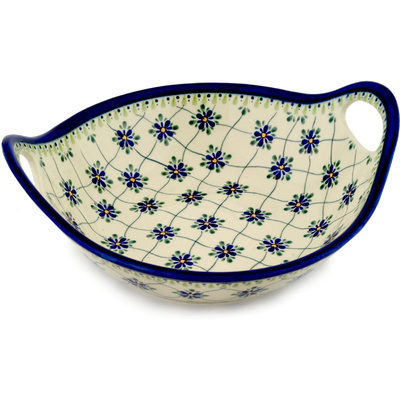 Polish Pottery Bowl with Handles 12-inch Gingham Trellis