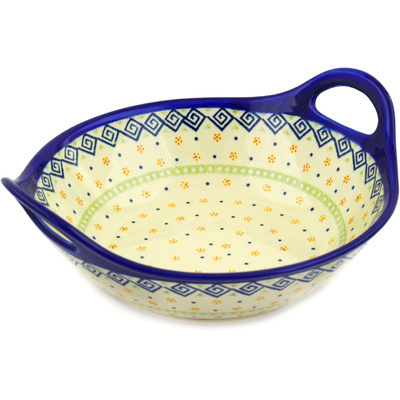 Polish Pottery Bowl with Handles 12-inch Greek Daisies
