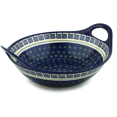 Polish Pottery Bowl with Handles 12-inch Greek Key