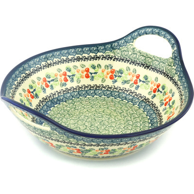 Polish Pottery Bowl with Handles 12-inch Happy Berries