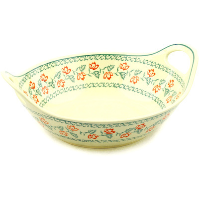Polish Pottery Bowl with Handles 12-inch Meadow Blossoms