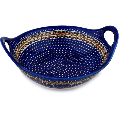 Polish Pottery Bowl with Handles 12-inch Midnight Ocean