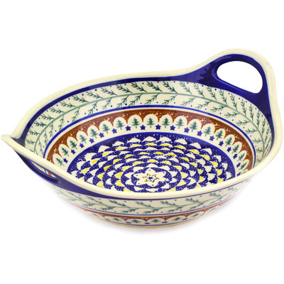 Polish Pottery Bowl with Handles 12-inch Pine Boughs