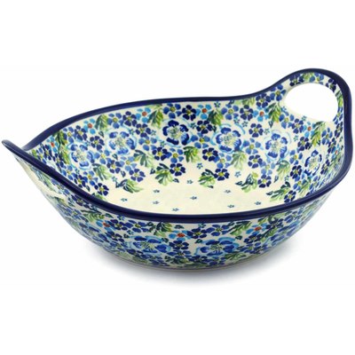 Polish Pottery Bowl with Handles 12-inch True Blues