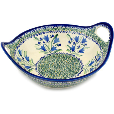 Polish Pottery Bowl with Handles 12-inch Tulip Fields UNIKAT