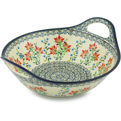 Polish Pottery Bowl with Handles 12-inch UNIKAT