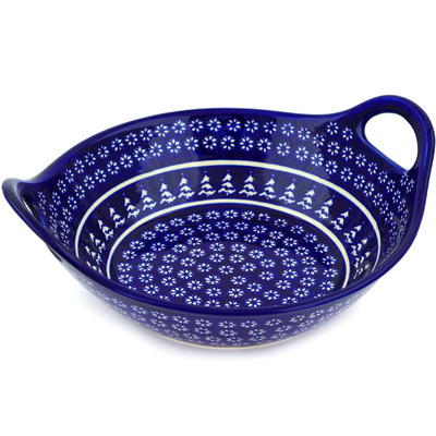 Polish Pottery Bowl with Handles 12-inch Winter Night