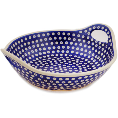 Polish Pottery Bowl with Handles 13&quot; Blue Eyed Beauty