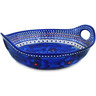 Polish Pottery Bowl with Handles 13&quot; Blue Heaven