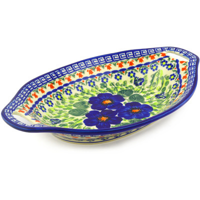 Polish Pottery Bowl with Handles 13&quot; Brilliant Butterfly Popp UNIKAT